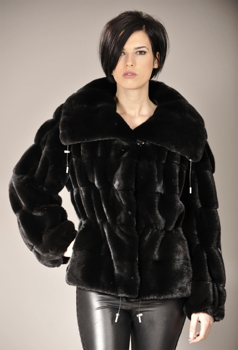 Blackglama mink fur jacket with pelts across