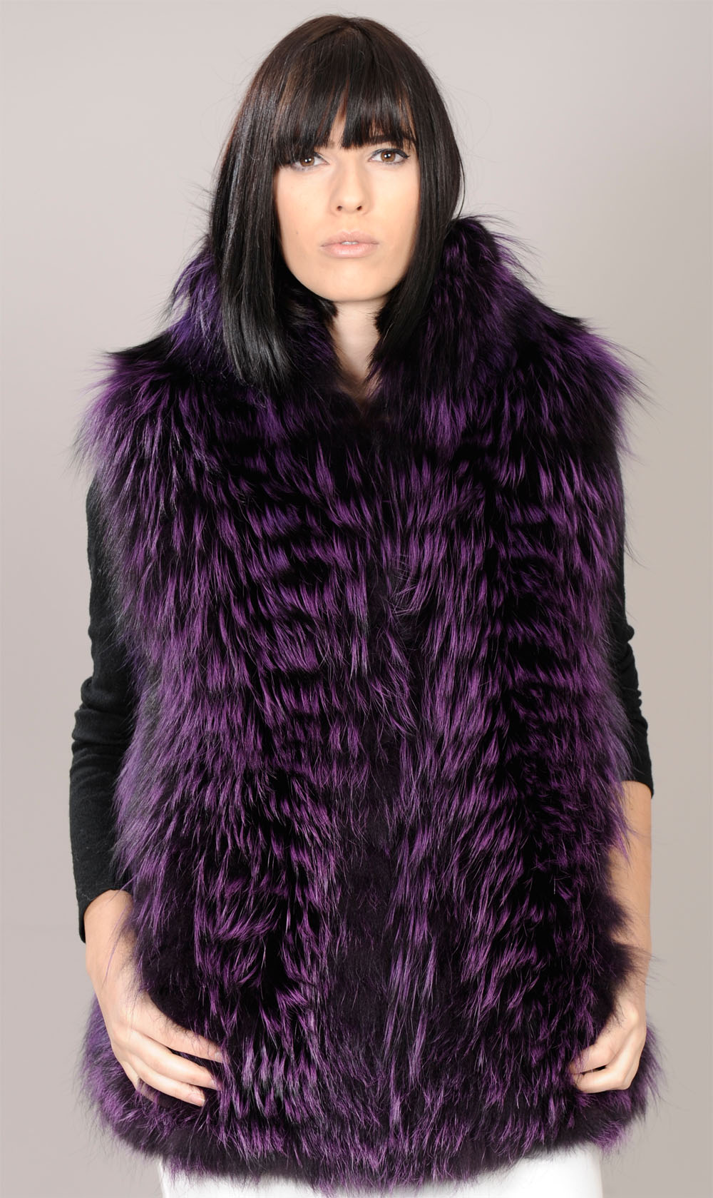 Purple (mauve) Feathered Fox fur vest
