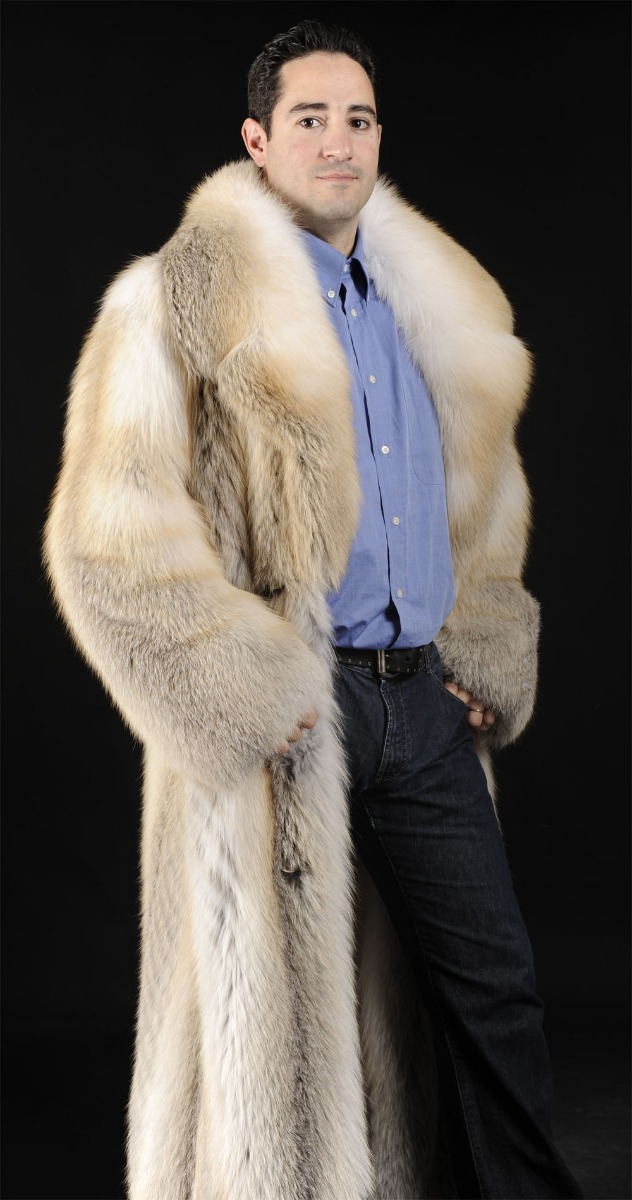 Mens Golden Island Full Length Feathered Fox Fur Coat