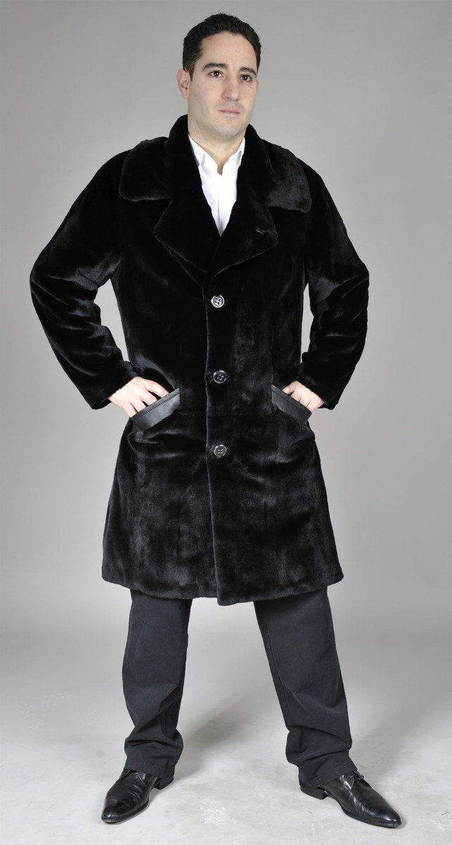 Mens sheared SAGA black mink overcoat