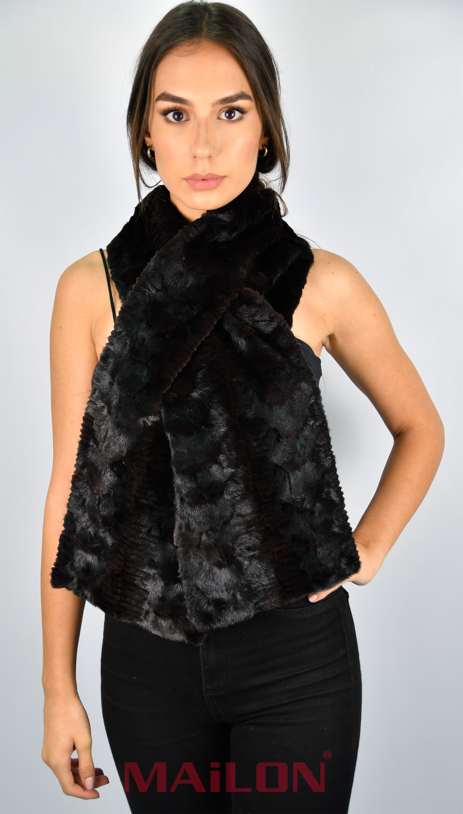 Black Mink Fur Scarf - pieces / patchwork