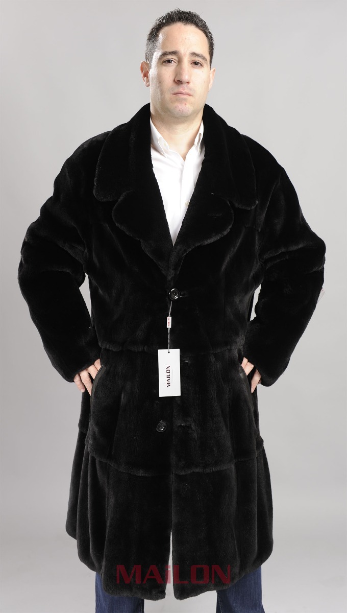 Black plucked SAGA mink fur overcoat for Men