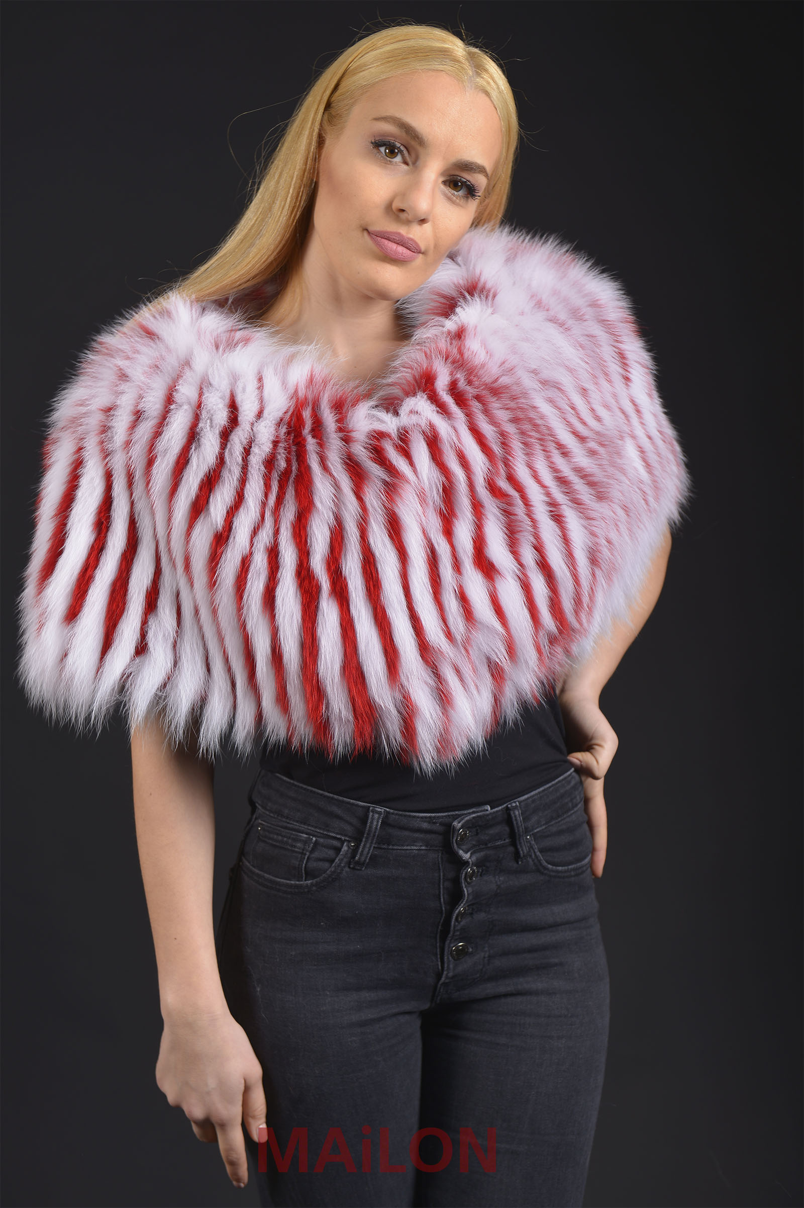 SAGA Red and White stripes Fox stole - One Size
