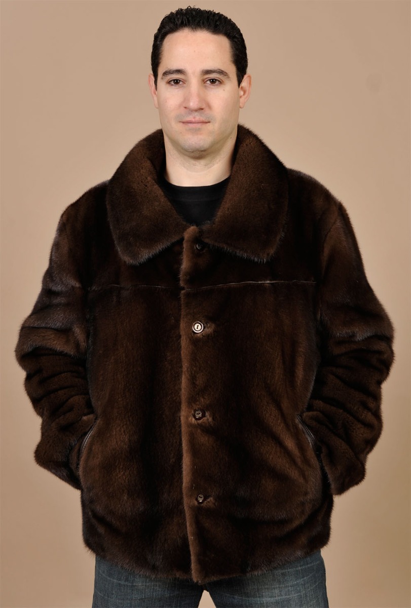 Mens reversible Brown and leather Mink Jacket