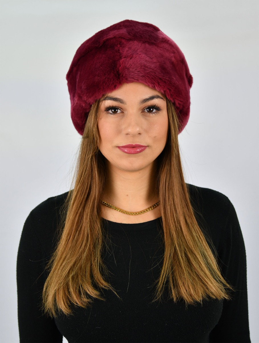 Burgundy Rex Fur Hat Size Medium
