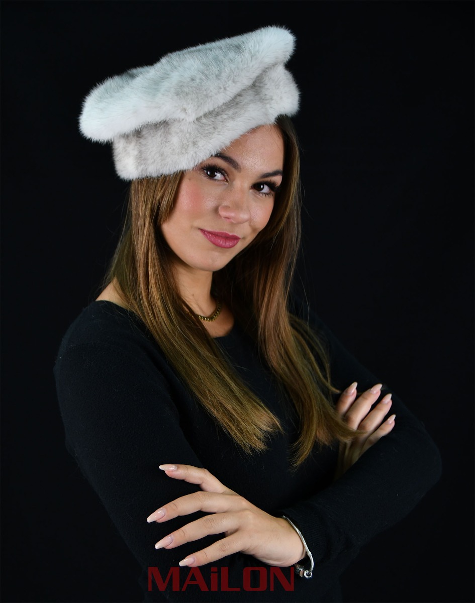 Silver Cross Mink Fur Hat Beret - Size Medium/Large