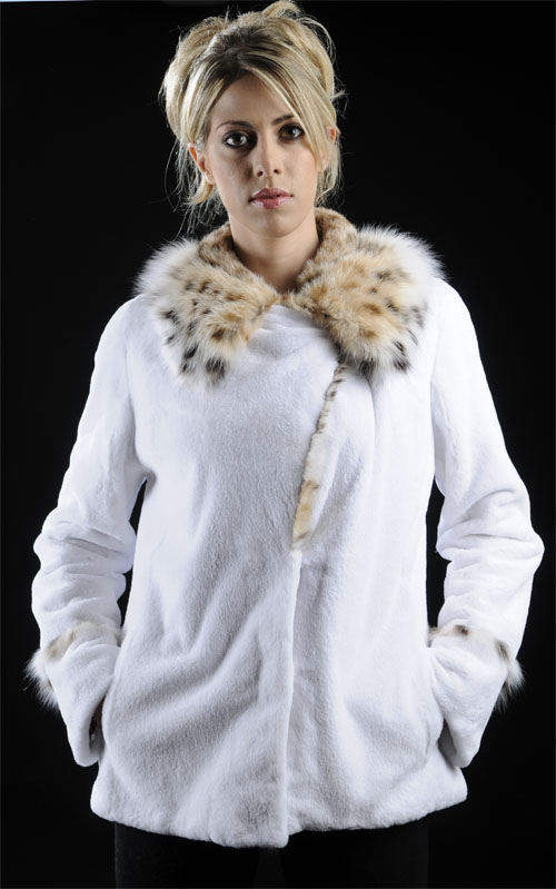 Sheared White Mink Fur jacket with Lynx collar