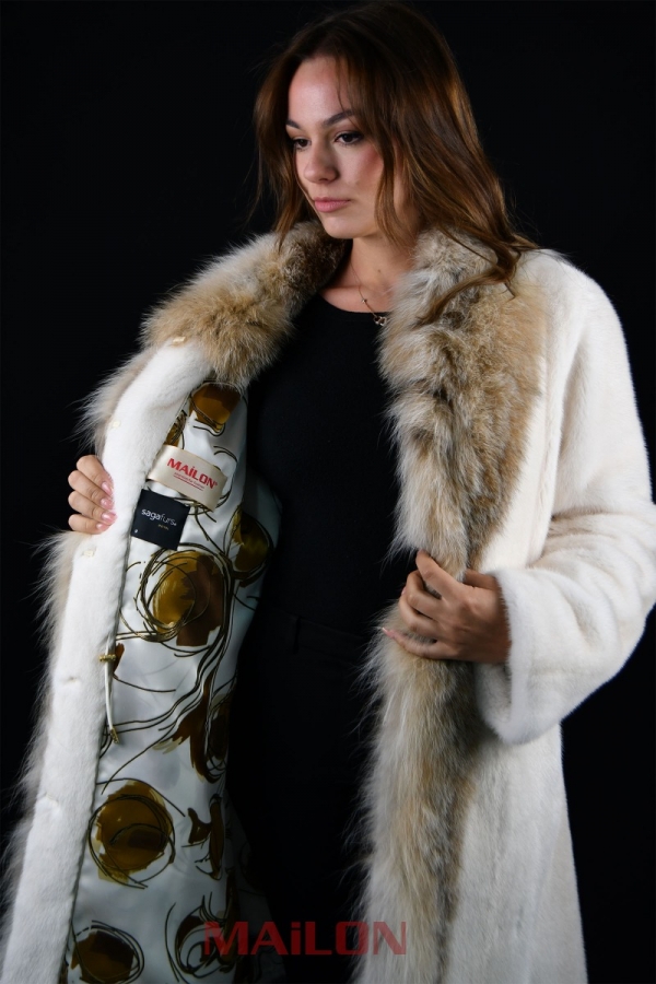 Pearl Mink coat with Lynx tuxedo - Size Large L