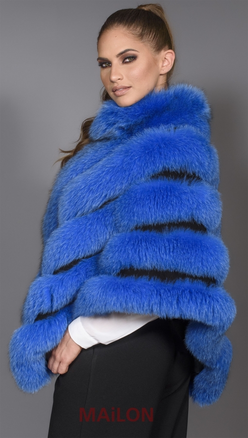 Blue SAGA Fox Fur Cape - One Size fits most