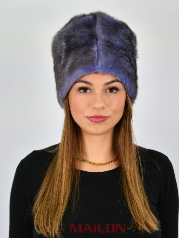 Dyed Blue Mink Fur Hat