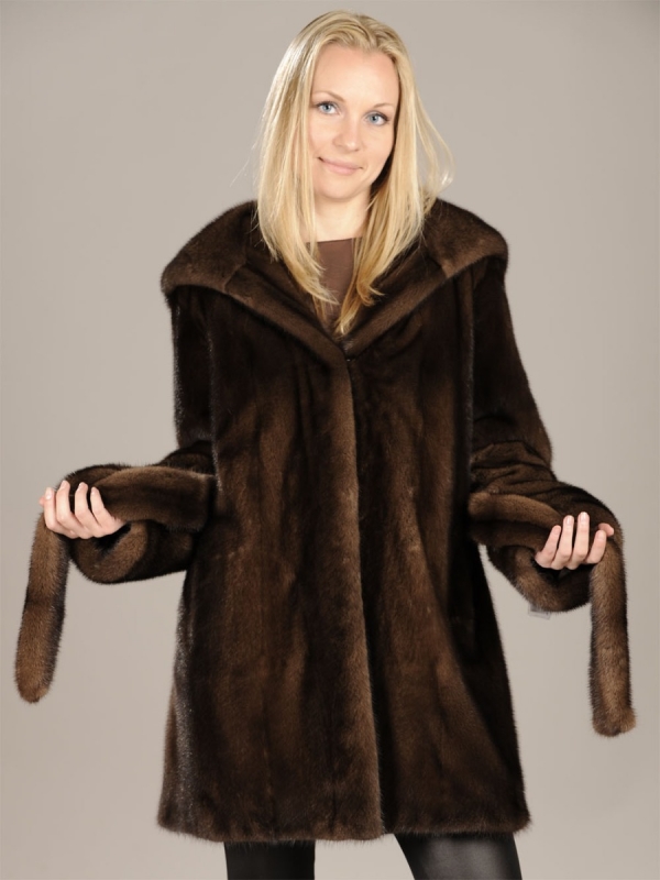 Hooded Demi Buff Mink Fur Jacket Coat