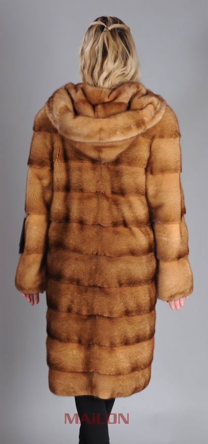 Hooded Golden Whiskey Mink Fur Coat Parka w pelts across - Size 2XL