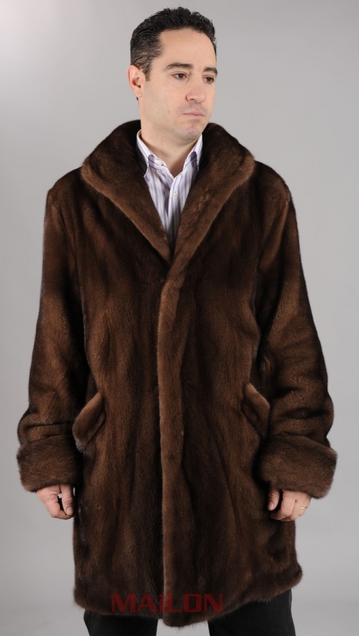 Mens reversible Brown Glow Mink Coat with Suede Leather